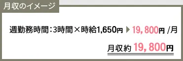 ダブルワークで働きたいBさんの例(40代/マナー講師/子1人)　月収のイメージ　週勤務時間：3時間×時給1,650円→19,800円/月